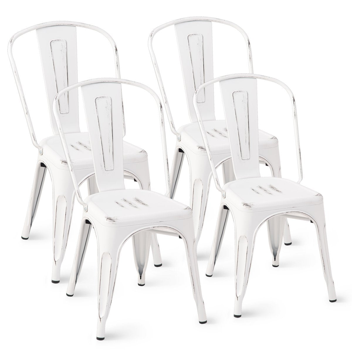 COSTWAY Tolix Style Dining Chairs Metal Industrial Vintage Chic High Back Indoor Outdoor Dining Bistro CafŽ Kitchen Side Stackable Chair Set of 4 (White)