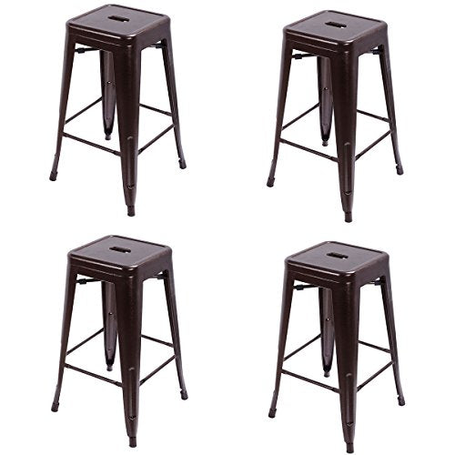 COSTWAY Tolix Style Bar Stools 26.4" Industrial Metal Backless Stackable Stools Set of 4 (Bronze)