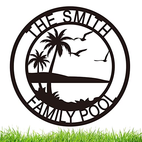 Pool Metal Sign, Poolside Paradise Sign, Backyard Patio Sign,Personalized Family Pool Sign,Swimming Pool Metal Sign, Last Name Pool Sign, Pool Signs and Decor Outdoor, Custom Pool Sign(B)