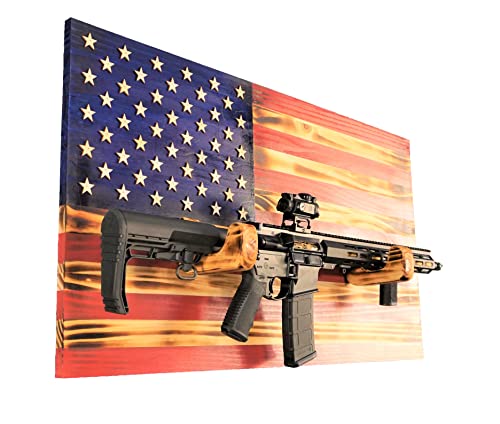 Wooden Rustic American Flag with Gun Rack 36” x 19.5” Made in the US Gifts for Men, Gifts for Hunter, Gifts for Military Men