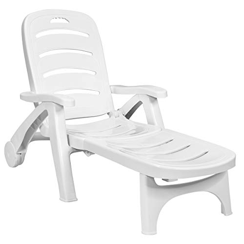 COSTWAY Folding Chaise Lounge Chair 5-Position Adjustable Recliner White