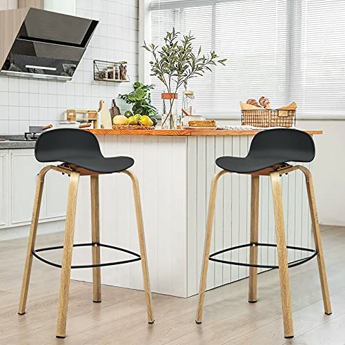 Set of 2 Modern Bar stools Pub 30" Chairs with Low Back and Metal Legs, Mid Century Ergonomic Pub Chair Set Wear-Resistant, Anti-Scratch (Black)