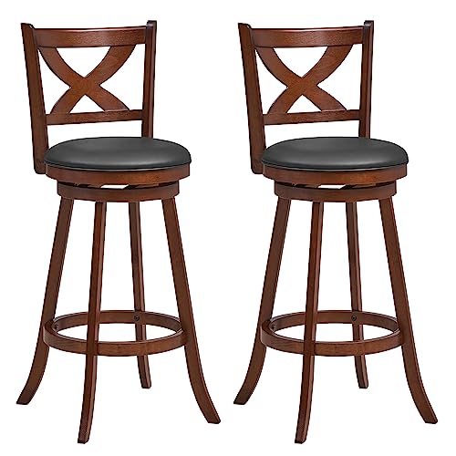 COSTWAY Bar Stools Set of 2, 30 Inch Classic Bar Height Chairs with X-Shaped Open Back, 2 PCS Swivel Barstool Set for Kitchen Island, Pub, Bistro, CafŽ, Espresso (2, 30 Inch)