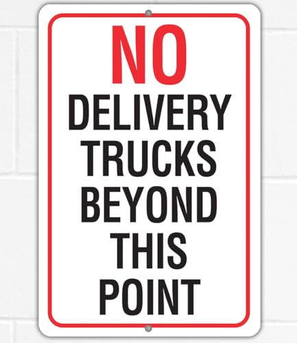 Delivery Sign for Package & Box Deliveries - No Delivery Trucks Beyond This Point - Deliveries Sign, Porch and Yard Outdoor Signage, Aluminum, Safe for Use Indoors or Outdoors Metal Sign (8" x 12")