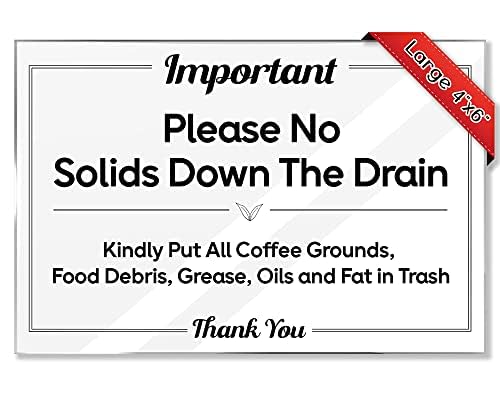 Airbnb Essentials For Hosts- No Solids Down Drain- 5-Pack 4"x6" Acrylic Sign w/Mounting Tape - No Food Sign-Rental Home Necessities & Kitchen Signs-Perfect Airbnb Signs & Sensitive Septic System Sign