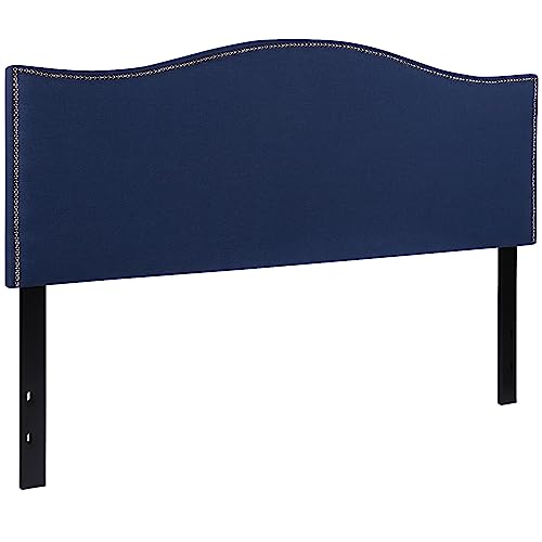 Flash Furniture Lexington Upholstered Queen Size Headboard with Accent Nail Trim in Navy Fabric