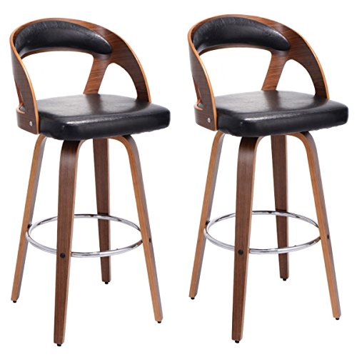 COSTWAY Set of 2 Bentwood Bar Stools PU Leather Modern Barstool Bistro Pub Chair Set