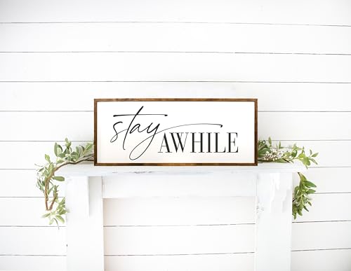 10x20 inches, Stay Awhile Sign- Stay Awhile - Farmhouse Wall Decor - Stay Awhile Sign Large - Wall Decor Living Room - Stay Awhile Wood Sign - Modern Farmhouse Wall Decor - Living Room Signs
