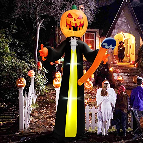 COSTWAY 10FT Halloween Inflatable Pumpkin Ghosts w/Built-in LEDs