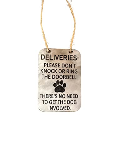 Don't Knock Sign/Don't Ring Bell Sign/Dog Will Bark Sign/Dog Door Hanger/Ring Doorbell Sign/Front Door Sign/Crazy Dog Sign (Caramel Marble Acrylic)