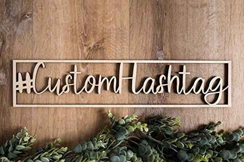 Wooden Wedding Hashtag Sign. Instagram Social Media Sign. 4 Inches x 20 Inches. Laser Floating Hashtag