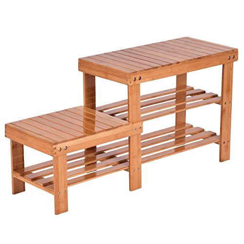 COSTWAY 2-Tier Bamboo Shoe Bench Storage Racks Boot Organizer Double-Deck (Natural)