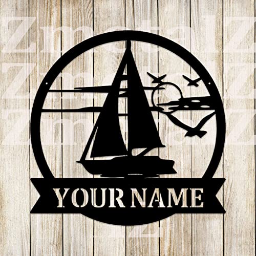 Sailboat sign Personalized Metal Monogram, Wedding Gift. Family Name Sign, Outdoor Name Sign, Anniversary, Last Name Sign,Front Door (24", Black)