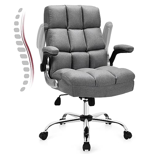 COSTWAY Ergonomic Home Office Chair, Big and Tall Computer Desk Chair with Adjustable Back Tilt & Flip-up Armrest, High Back Managerial Executive Chair for Home, Office, Meeting Room (Grey)