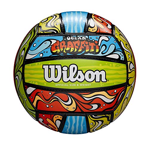 WILSON Ocean Graffiti Outdoor Recreation Volleyball - Official Size, Green/Orange/Blue