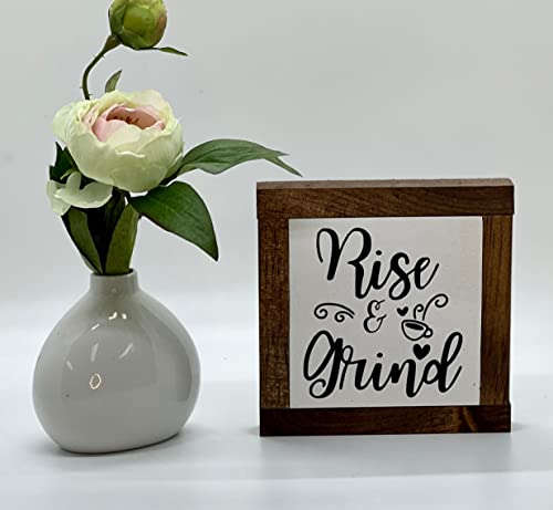 Rise And Grind Sign, Kitchen Sign, Coffee Lover Gift, Gift For Her, Coffee Home Decor, Small Wood Sign, Rustic Coffee Sign, Bog Road Designs