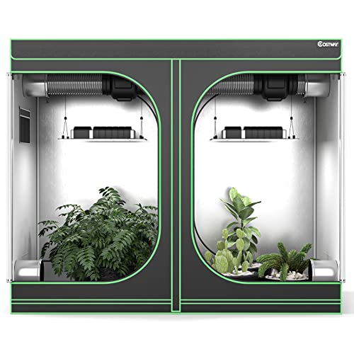 COSTWAY Grow Tent, 96Óx48Óx80Ó, Reflective Mylar Hydroponics Tent w/Floor Tray, Storage Bag, Observation Window & Dual Ventilation, Lightproof Grow Tent for Indoor Plant Growing (Black, 96Óx48Óx80Ó)