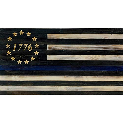 Thin Blue Line Handmade American Wooden Flag to Honor Law Enforcement & Police Office Indoor And Outdoor Use, Standard Thin Blue Line 1776