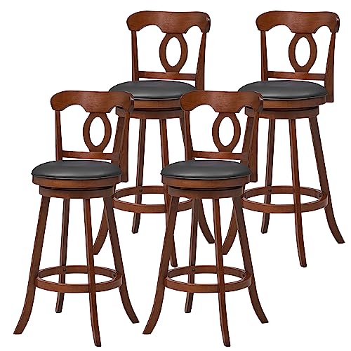 COSTWAY Bar Stool Set of 4, 30 Inch Bar Height Chairs with Ergonomic Backrest, Footrest & Upholstered Seat, Wooden Barstool for Kitchen Island, Pub, Bistro, Cafe, Espresso (4, 30 Inch)