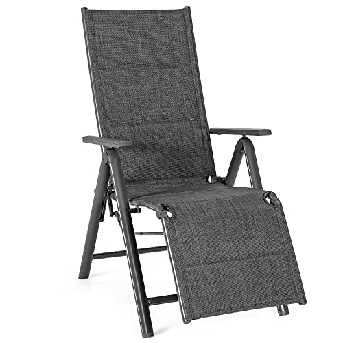 COSTWAY Outdoor Foldable Reclining Padded Chair Aluminum Frame Adjustable