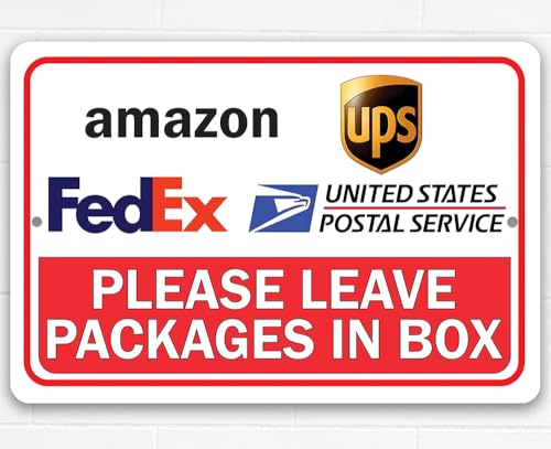 Delivery Sign for Package & Box Deliveries - Please Leave Packages in Box -Directional Deliveries Sign, Porch and Yard Outdoor Signage, Aluminum, Safe for Use Indoors or Outdoors Metal Sign (8" x 12")