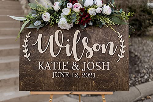 3D Personalized Welcome Sign for Weddings with Laurels. Wooden Wedding Welcome Sign. Custom Wedding Decor. Customized with Your Names and Dates. Wedding Ceremony Decorations. Laser Welcome Autumn