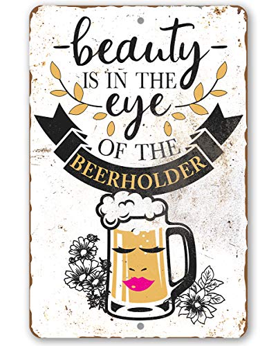 Beauty Beer Holder - Funny Home Bar Accessories, Babe Cave Sign and Beer Decoration, Unique House Warming Gift New Home, 12x18 Use Indoors or Outdoors Durable Rustic Metal Sign