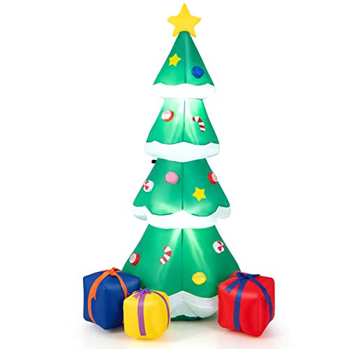 COSTWAY 6 FT Inflatable Christmas Tree Blow-up Xmas Tree Decoration with Gift Boxes