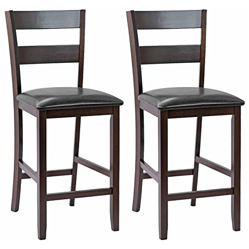 COSTWAY Set of 2 Bar Stools, 25Ó Counter Height Kitchen Dining Pub Chairs with Soft Padded Seat, PU Leather Cover & Rubber Wood Legs, Suitable for Dining Room, Restaurant & Cafe Store (2)