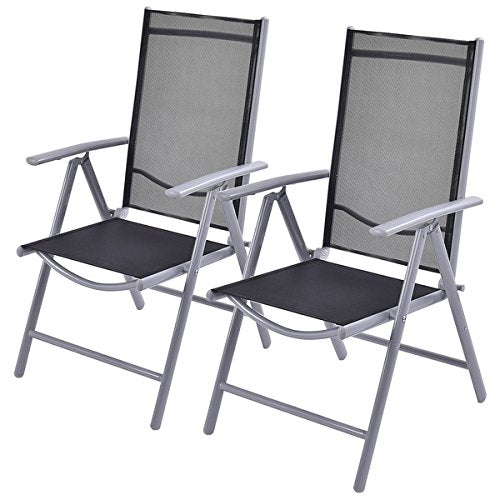 COSTWAY Set of 2 Patio Folding Chairs Adjustable Reclining Indoor Outdoor Garden Pool