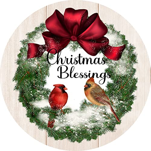 Christmas Blessing-Christmas Wreath Sign-Cardinal Sign-Round Sign-Metal Wreath Sign-Cardinal Christmas Sign (8")