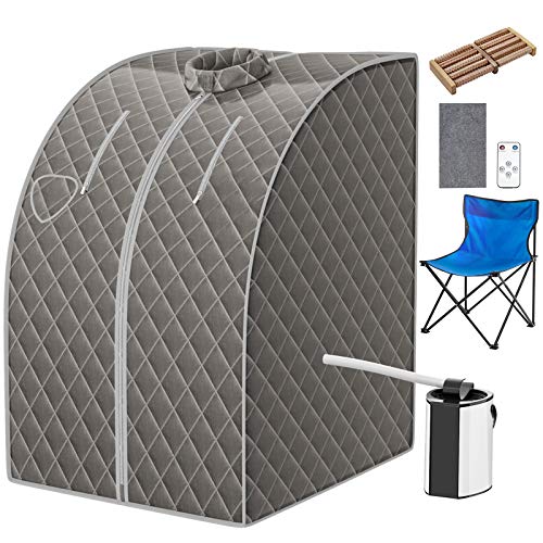 COSTWAY Portable Steam Sauna, 3L Personal Sauna Tent with Remote Control, 9-Level Temperature and Timer, Atomization Function, Foldable Spa Sauna for Weight Loss, Detox Relaxation at Home (Grey)