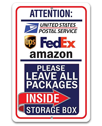 Delivery Sign for Package and Box Deliveries - Please Leave All Packages - Great Offices and Home Parcel Drop Box Sign, Directional Delivery Sign, Large 8x12 Aluminum Safe for Use Indoors or Outdoors