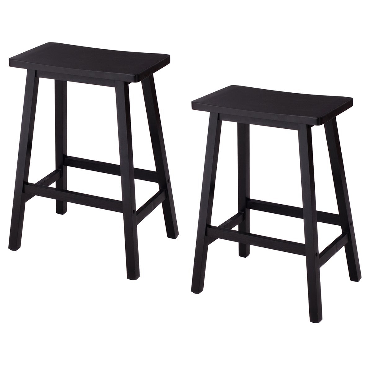 COSTWAY Wood Saddle Seat Stools Set of 2, Counter Height Barstools with Footrest, Backless Design Chairs for Bistro Pub Home