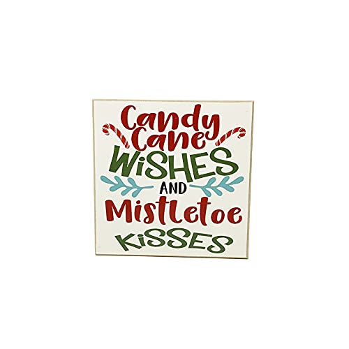 Candy Cane Wishes Christmas Tiered Tray Sign - Mistletoe Kisses Holiday Decor - Small Hot Cocoa Bar Decoration