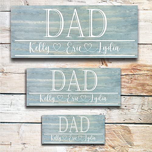 Dad Sign | Great Father's Day Gift! | Personalized Dad Gift | Dad Gift Ideas | Kids Name Sign | Custom Wood Sign | Rustic Wood Sign | Ready to Hang! (10x24, Worn Navy)