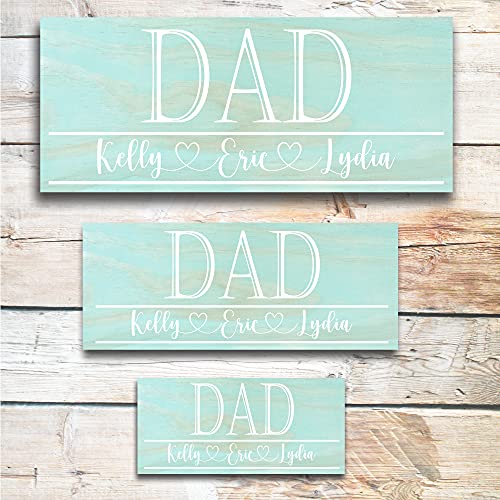 Dad Sign | Great Father's Day Gift! | Personalized Dad Gift | Dad Gift Ideas | Kids Name Sign | Custom Wood Sign | Rustic Wood Sign | Ready to Hang! (10x24, Seaside Blue)