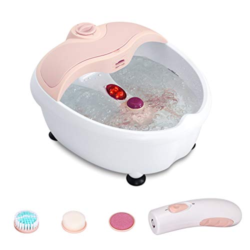 COSTWAY Foot Spa Bath Massager, with Heat Preservation, Bubbles, Vibration and Handheld Callus Remover, Foot Spa Bath Massager for Relieving Foot Pressure (Pink)