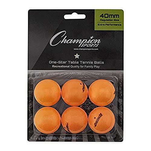 Champion Sports 1 Star Table Tennis Ball Pack - Orange Ping Pong Balls, Set of 6, with 40mm Seamless Design - Recreation Table Tennis Equipment, Accessories