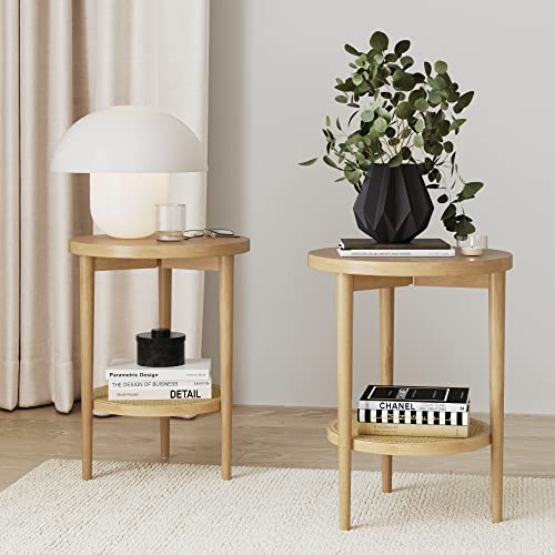 Nathan James Sonia Round Modern Side Accent or End Table for Living Bedroom and Nursery Room, Set of 2, Light Brown Wood - Set of 2