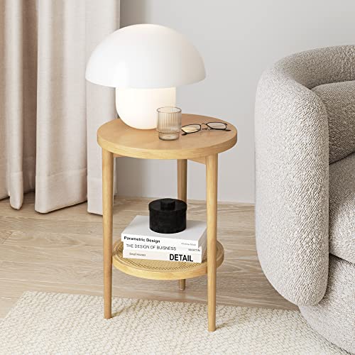 Nathan James Sonia Round Modern Side Accent or End Living Bedroom and Nursery Room, 1 Table, Light Brown Wood