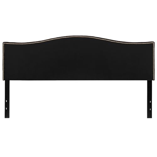 Flash Furniture Lexington Upholstered King Size Headboard with Accent Nail Trim in Black Fabric