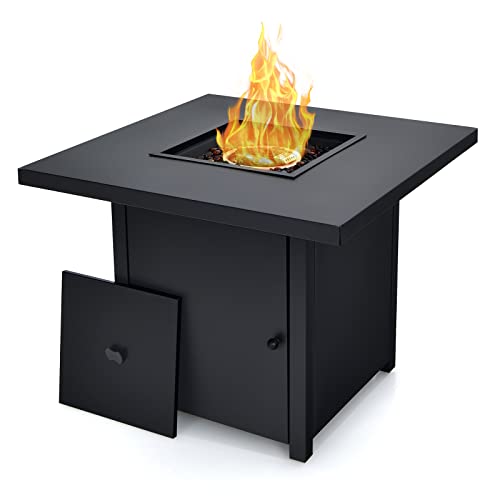 COSTWAY 32" Propane Fire Pit Table, 40,000 BTU Auto Ignition Fire Table with Removable Lid, Fire Glass, Adjustable Flame, CSA Approved, Suitable for Patio, Balcony, Garden, Poolside