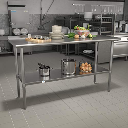 Flash Furniture Reese Stainless Steel 18 Gauge Prep and Work Table with 1.5" Backsplash and Undershelf - NSF Certified - 60"W x 24"D x 36"H