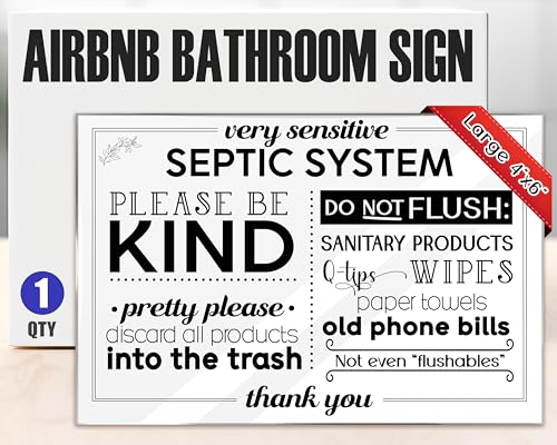 Airbnb Essentials for Hosts - Sensitive Septic System Sign - Flush Only Toilet Paper Sign - Clean 4"x6" Acrylic Sign w/Mounting Tape - Do Not Flush Sign for Bathroom - Septic Sign for Bathroom