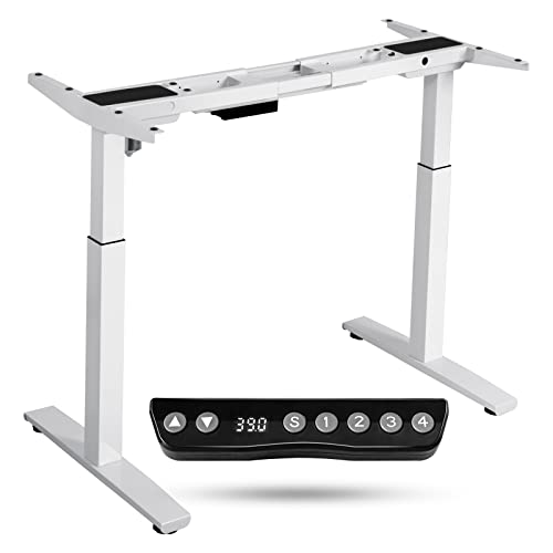 COSTWAY Electric Stand up Desk Frame, Ergonomic Sit to Stand Desk Frame w/Adjustable Height & Width, DIY Workstation Base w/Memory Controller for Home Office(Frame Only) (White)