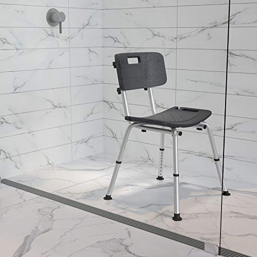 Flash Furniture HERCULES Series Tool-Free and Quick Assembly, 300 Lb. Capacity, Adjustable Gray Bath & Shower Chair with Back