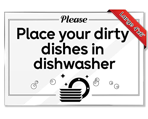 Airbnb Essentials For Hosts - Place Your Dirty Dishes - 4"x6" Acrylic Sign w/Mounting Tape - No Food Sign - Rental Home Necessities & Kitchen Signs - Perfect Airbnb Signs & No Dishes In Sink Sign