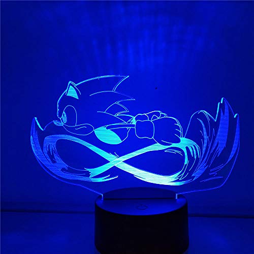 Beautiful Gift 3D nightlight Illusion lamp,Sonic Hedgehog Sonic Game Bedroom Decor Lamparas Luminaria Lampe Baby Kids Decoration Lighting for Home for Boys and Girls(Remote Control)