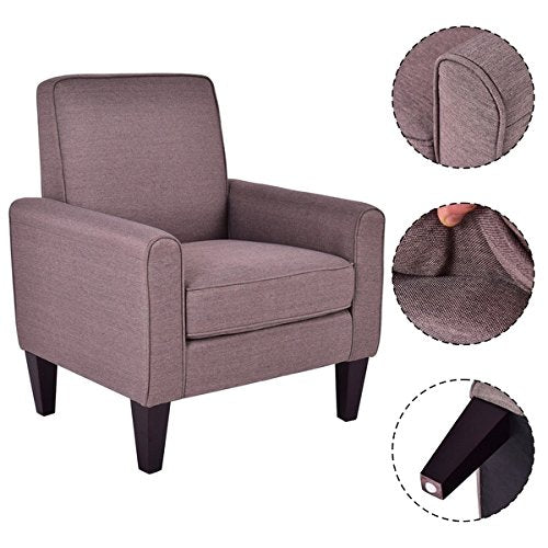 Costway Modern Accent Arm Chair Single Sofa Linen Wooden Leisure Living Room Furniture